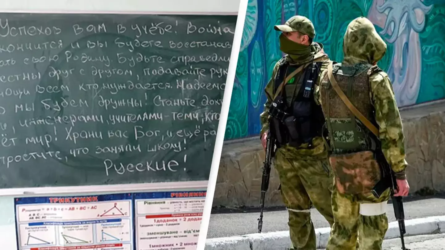 Russian Soldiers Leave Unexpected Message For Pupils On Chalkboard After Smashing Up Their School