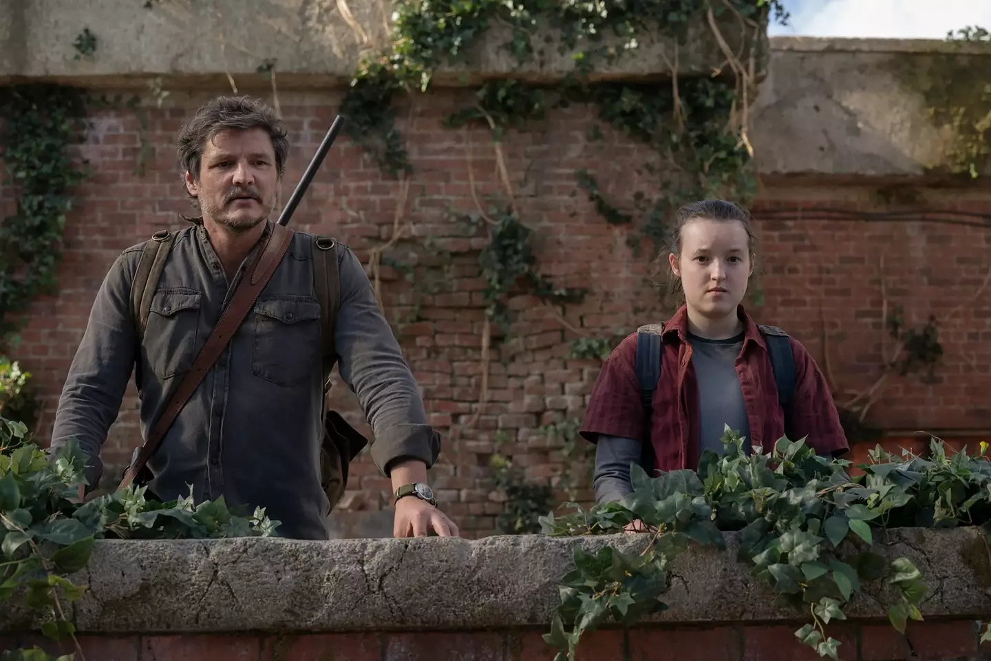 Pedro Pascal and Bella Ramsey as Joel and Ellie.
