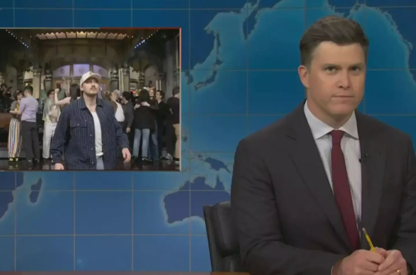 Colin Jost poked fun at the incident during his segment on SNL last night (NBC)