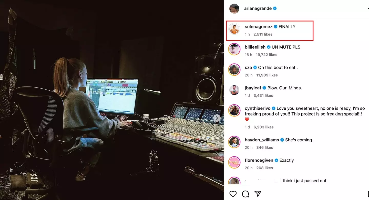 Selena commented on Ariana Grande's recent post.