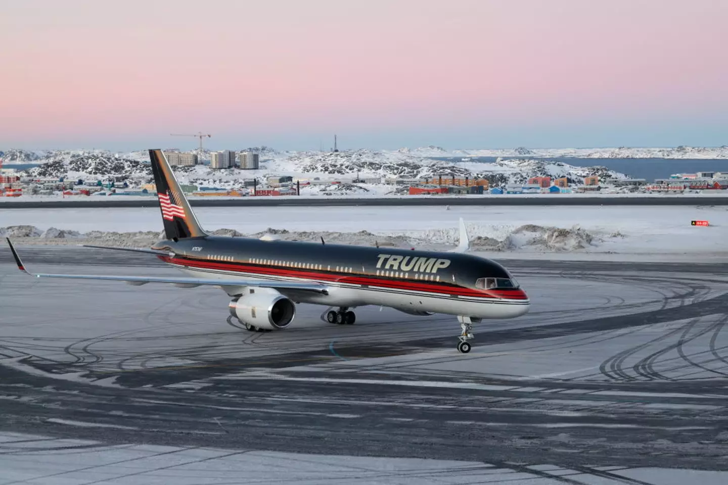 An aircraft alledgedly carrying Donald Trump Jr. arrives in Nuuk, Greenland on January 7, weeks after his father suggested Washington annex the autonomous Danish territory (EMIL STACH/Ritzau Scanpix/AFP via Getty Images))
