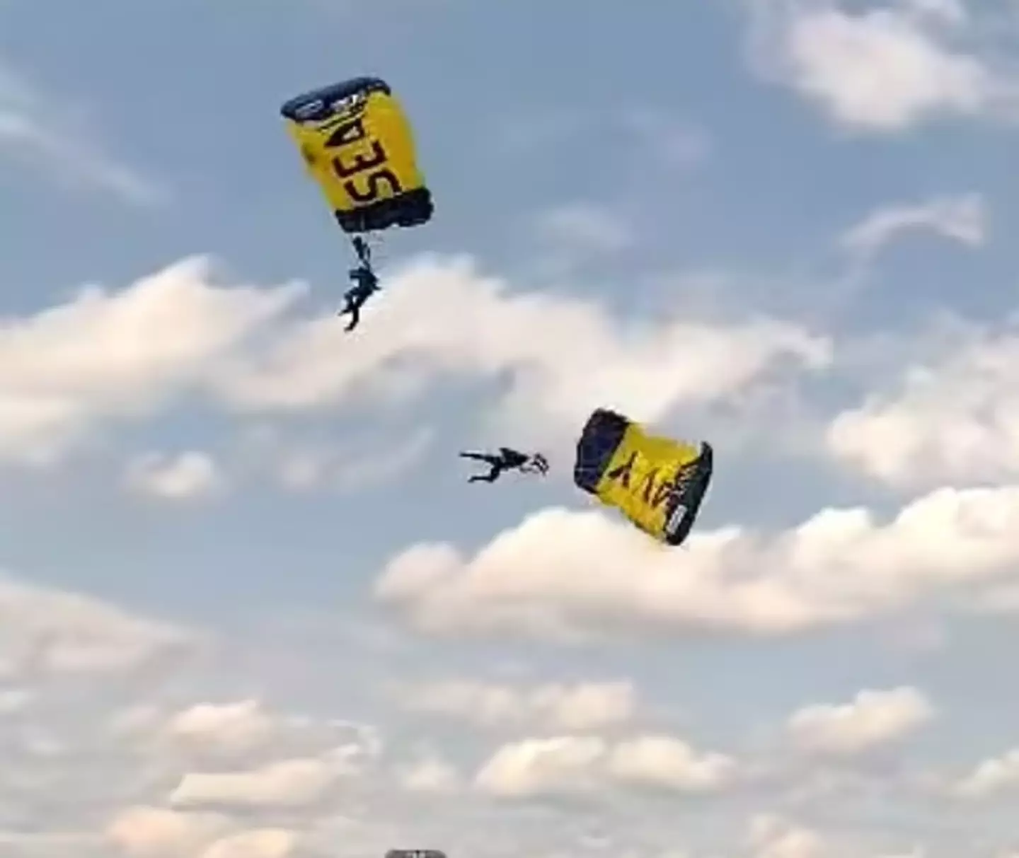 The parachute stunt ended with a man going to the hospital.