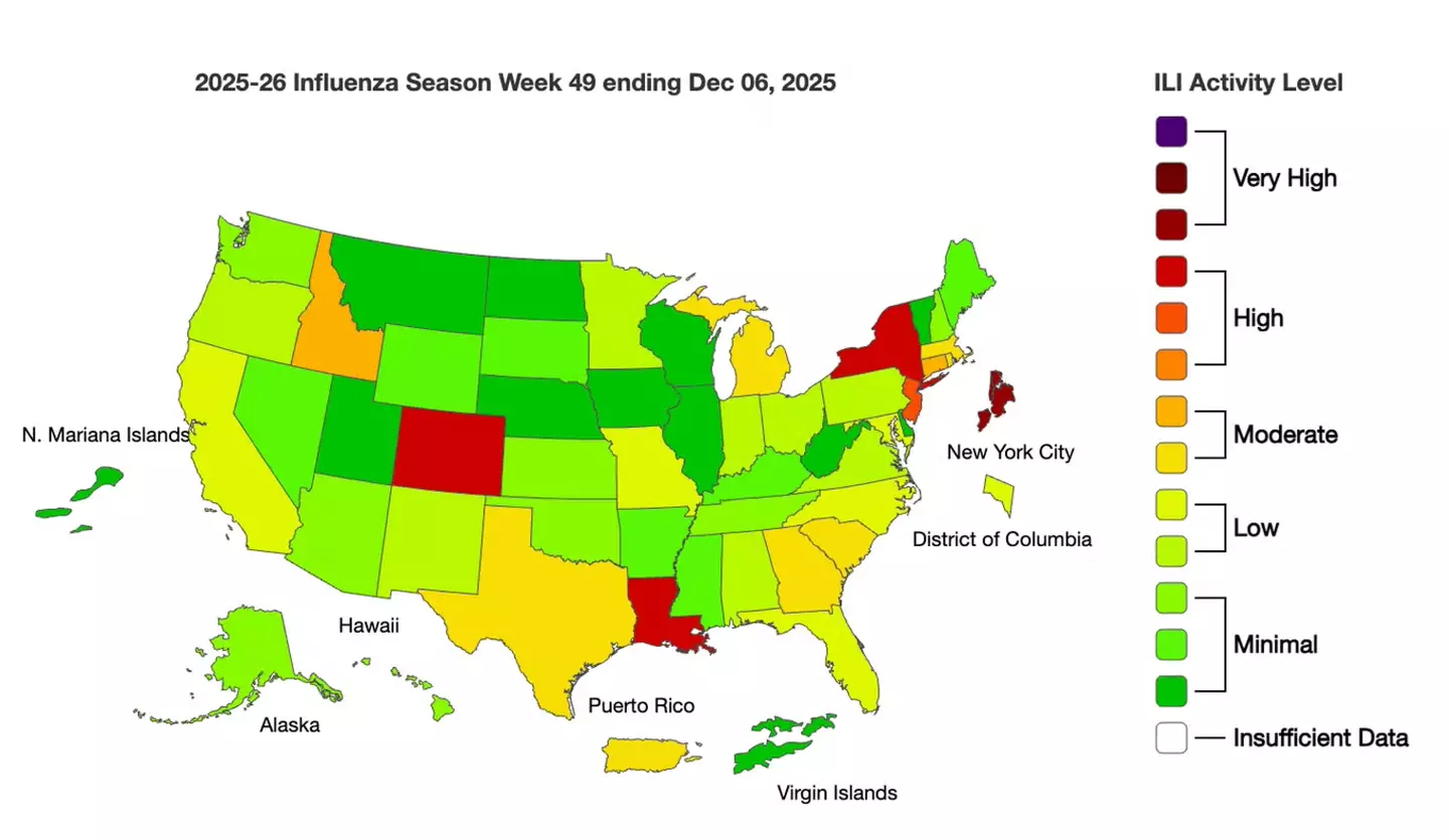 The map showing the US states hit the hardest (CDC)
