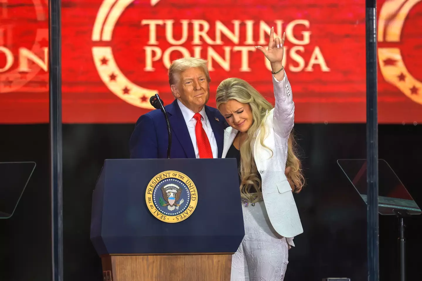 Trump took to the stage of Charlie Kirk's funeral, alongside his wife Erika Kirk (Joe Raedle/Getty Images)