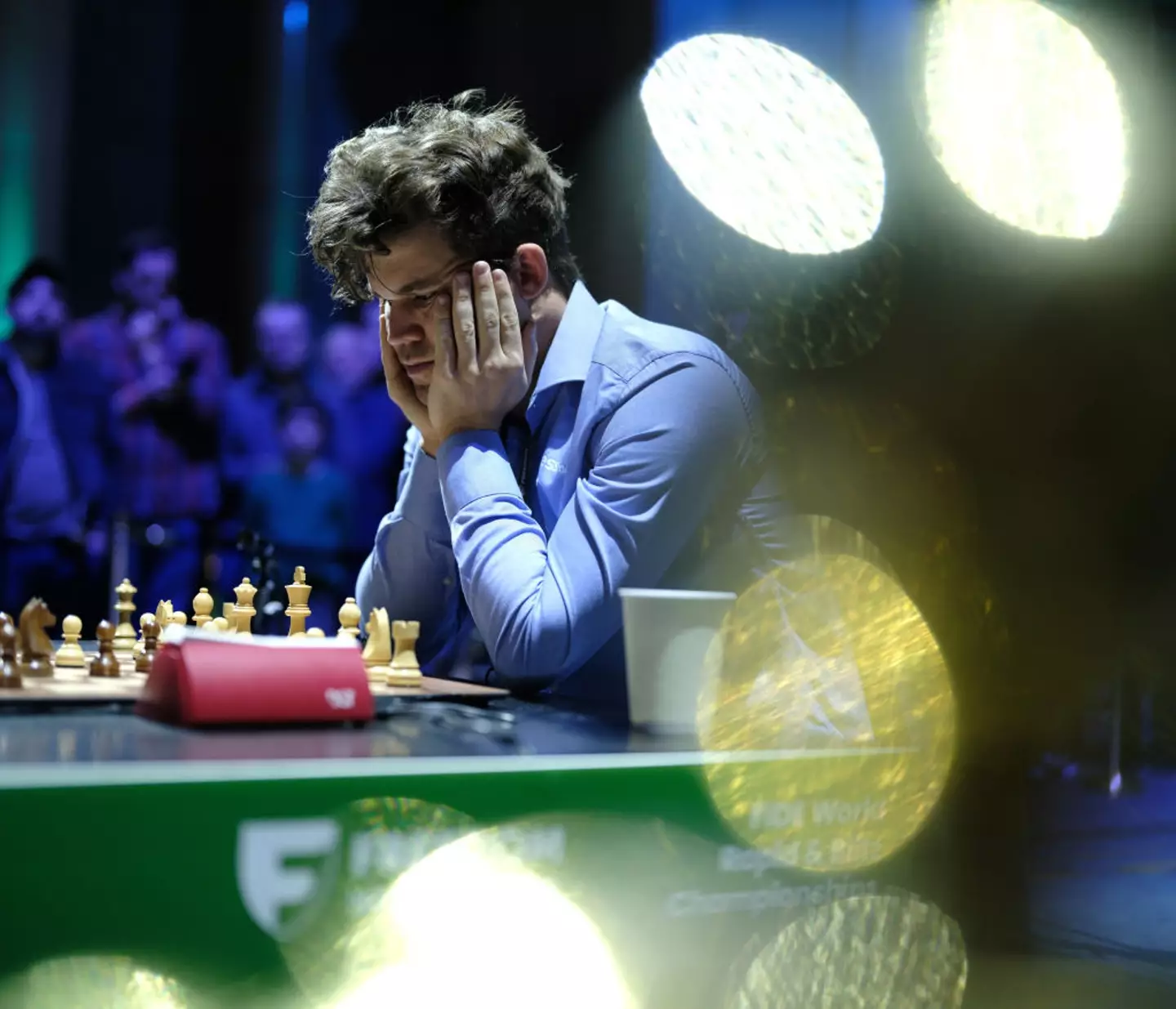 Carlsen on day 2 of the FIDE championships on Friday (Misha Friedman/Getty Images)
