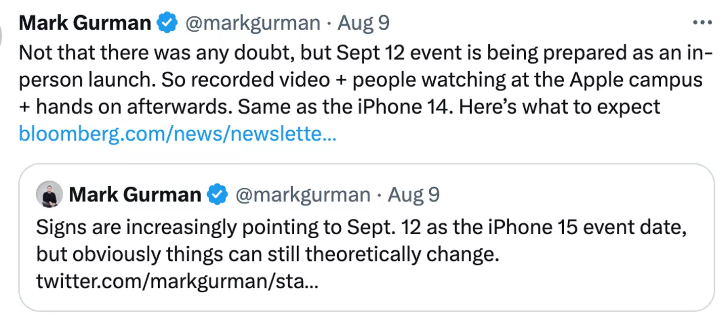 Mark Gurman believes Apple will announce its devices on 12 September.