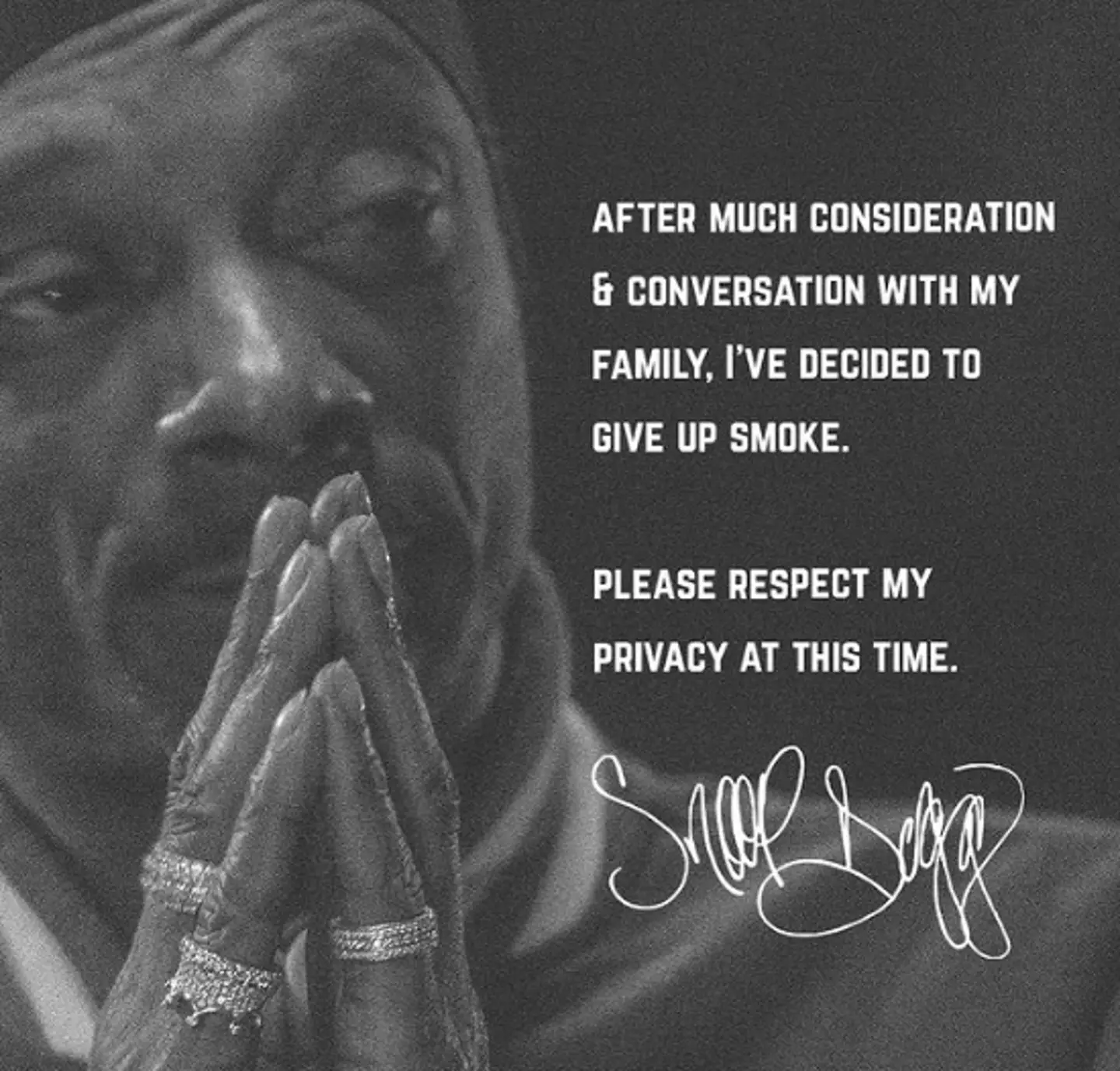 Snoop shared a statement to Instagram.