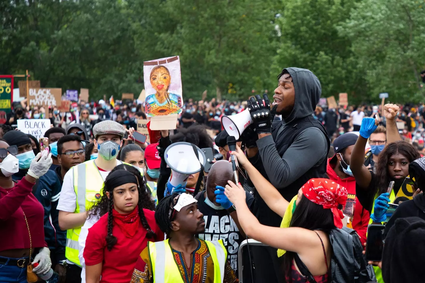 John Boyega giving a speech in 2020 to a Black Lives Matter demonstration.