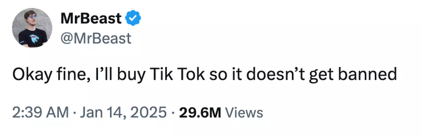 MrBeast spoke about buying TikTok in the days running up to the app's ban (Twitter/@MrBeast)