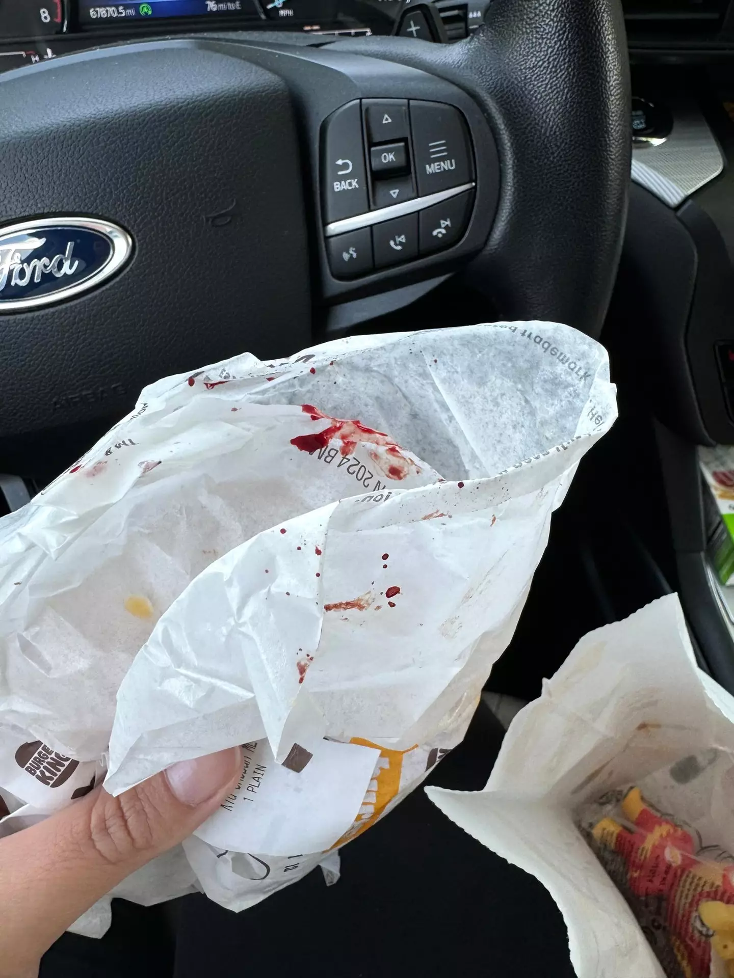 Tiffany was horrified to see the food covered in blood. (Tiffany Watson via New York Post)