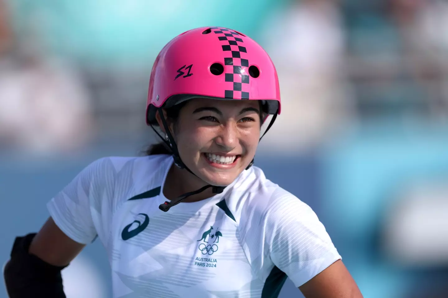 Arisa Trew all smiles as she competes. (Alex Pantling/Getty Images)