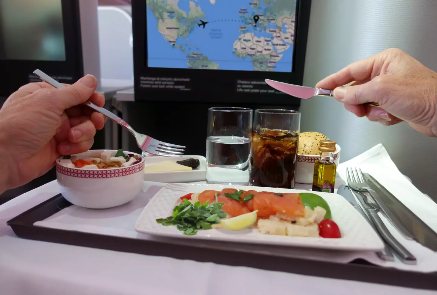 A lovely meal while I fly in first class? Don't mind if I do (Getty Stock Image)