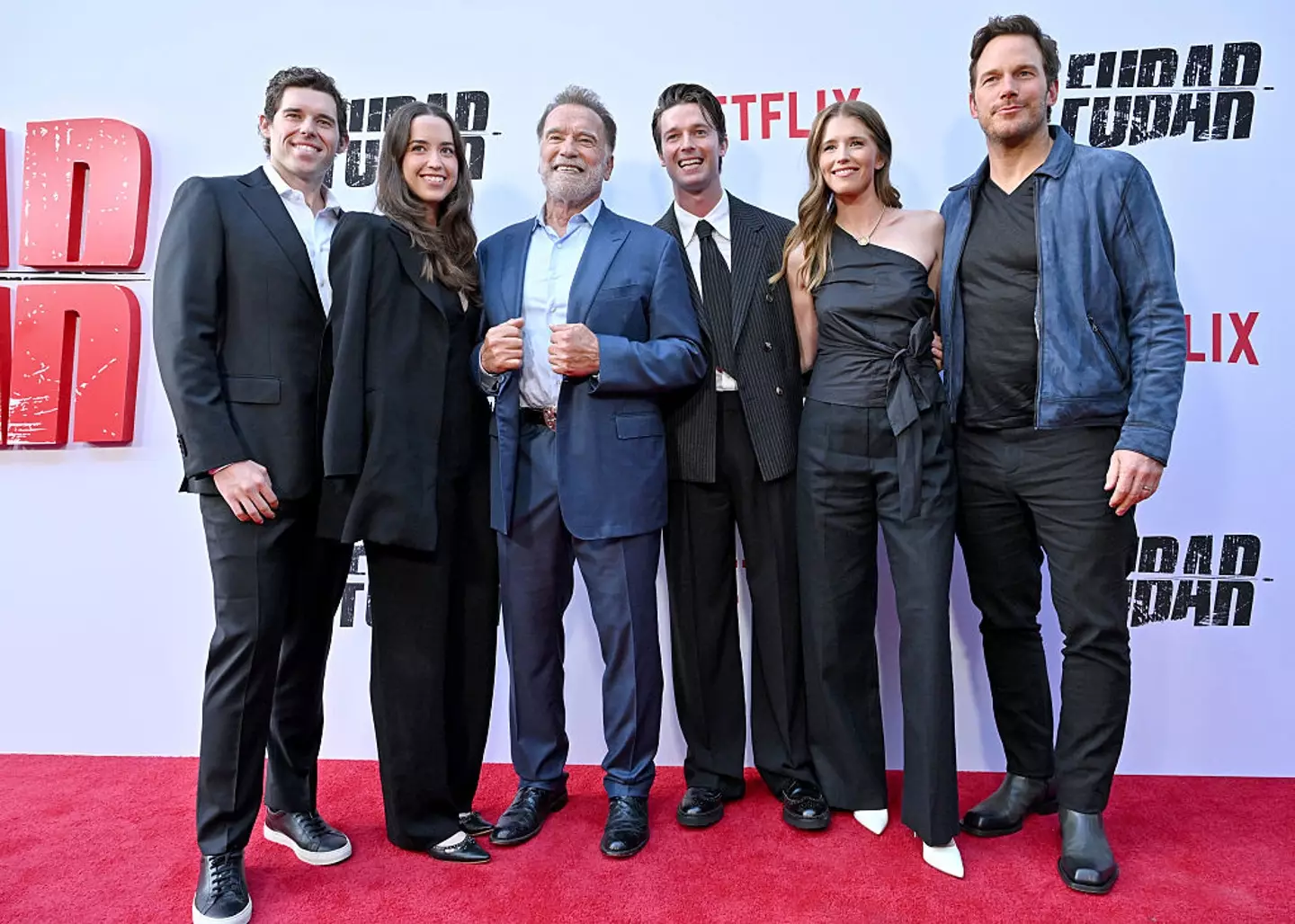 Arnold with his four children, Christopher, Christina, Patrick, Katherine, and her husband, Chris Pratt at the FUBAR premiere (Axelle/Bauer-Griffin/FilmMagic)