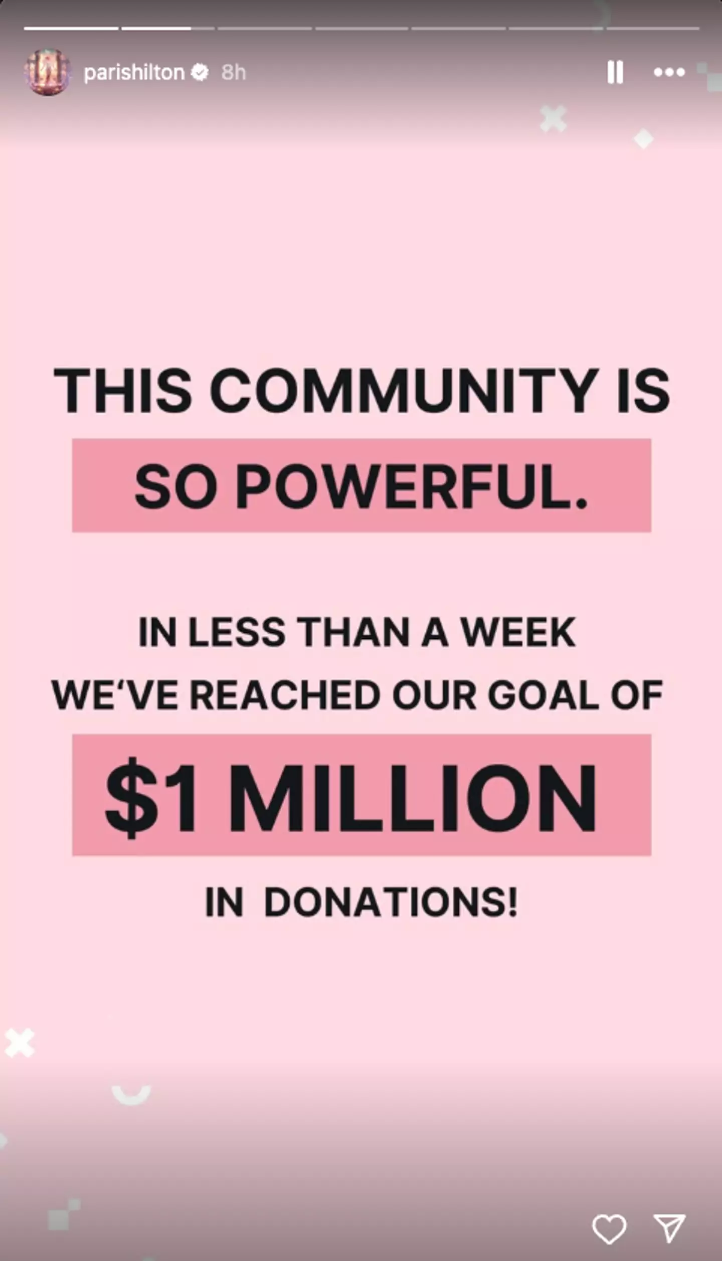 Her post on Instagram revealed the fund has raised $1 million to date (Parishilton/Instagram)