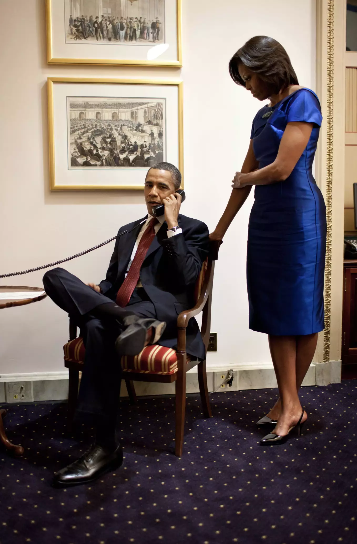 President Barack Obama pictured on the phone as he approves the use of force to rescue Jessica and Poul (The White House)