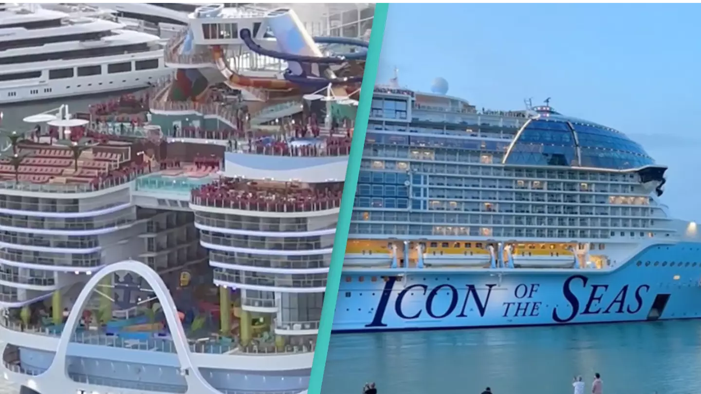 People amazed to see size of world's largest cruise ship that's five times bigger than the Titanic as it prepares for voyage