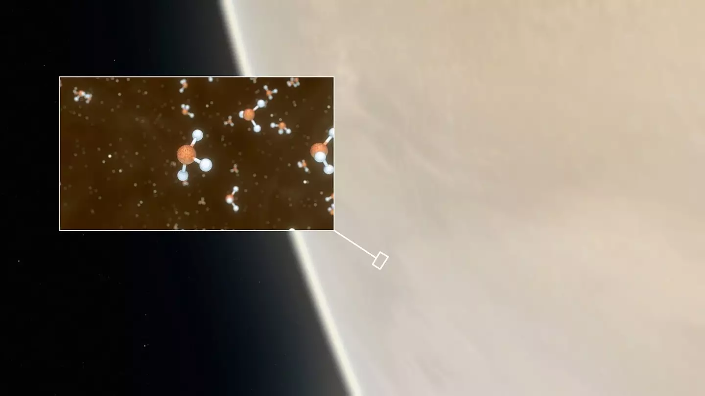 Artistic impression of phosphine molecules in Venus' atmosphere.