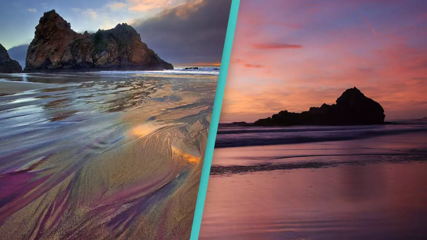 Geological mystery behind bizarre beach where the sand is purple