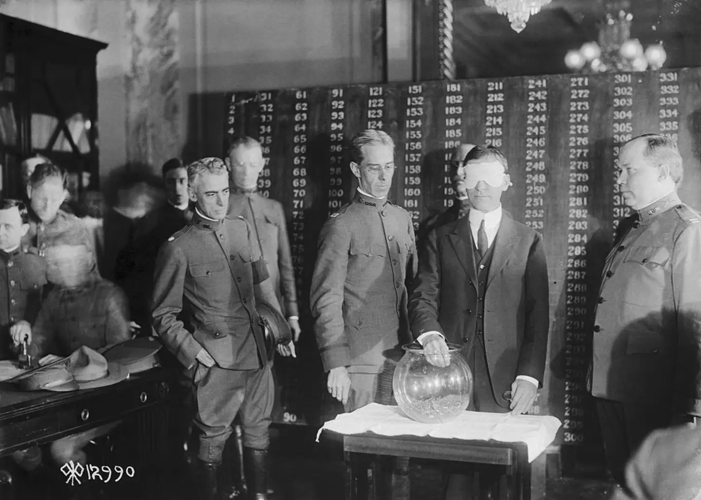 World War I draft in process, as Secretary of War, Newton Barker, drawing the first number from the bowl (Getty Images/Bettmann)