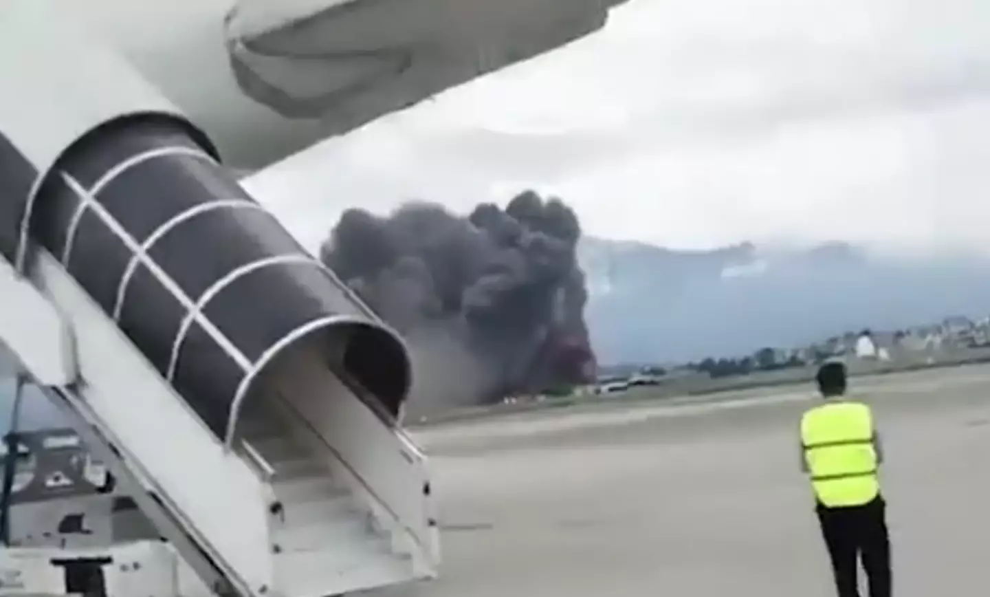 The plane appeared to travel in the wrong direction after taking off. (Viral Press)