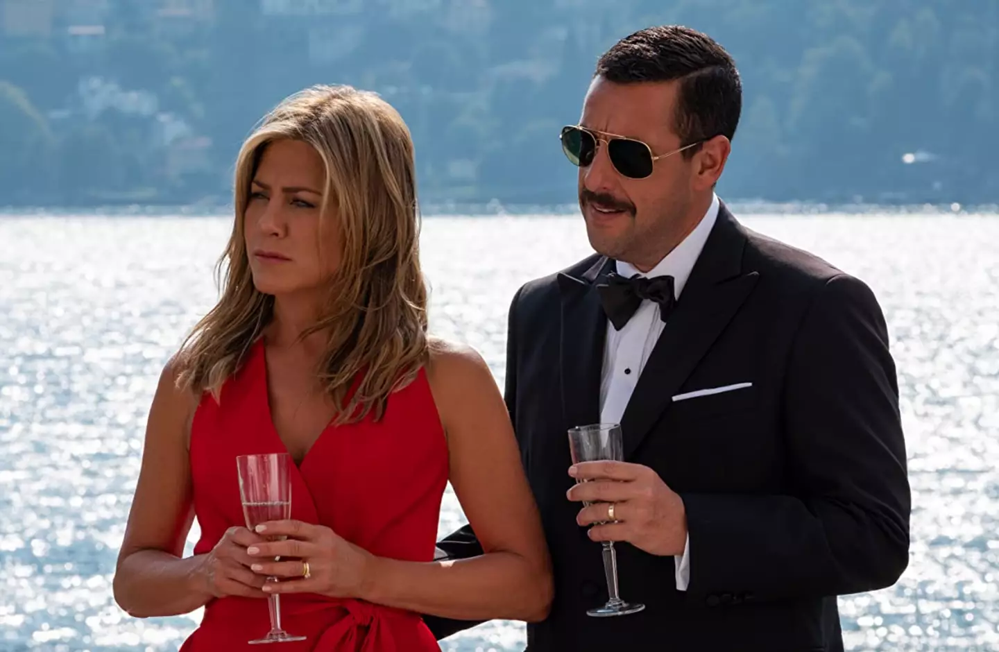 Adam Sandler with Jennifer Aniston in Murder Mystery 2.