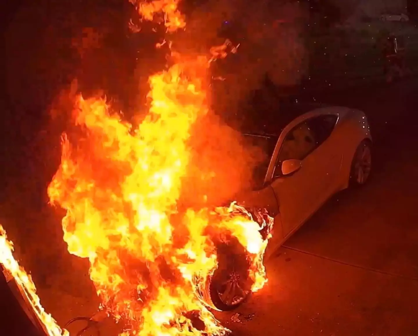 The fire was caught on security camera footage.