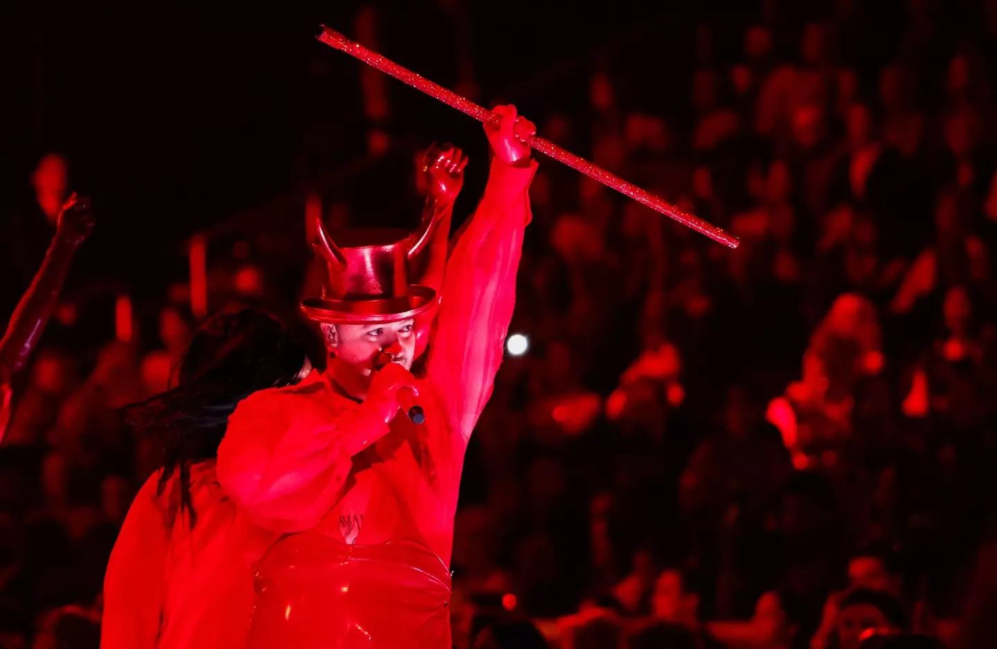 Sam Smith took to the stage dressed in a devil-inspired costume.