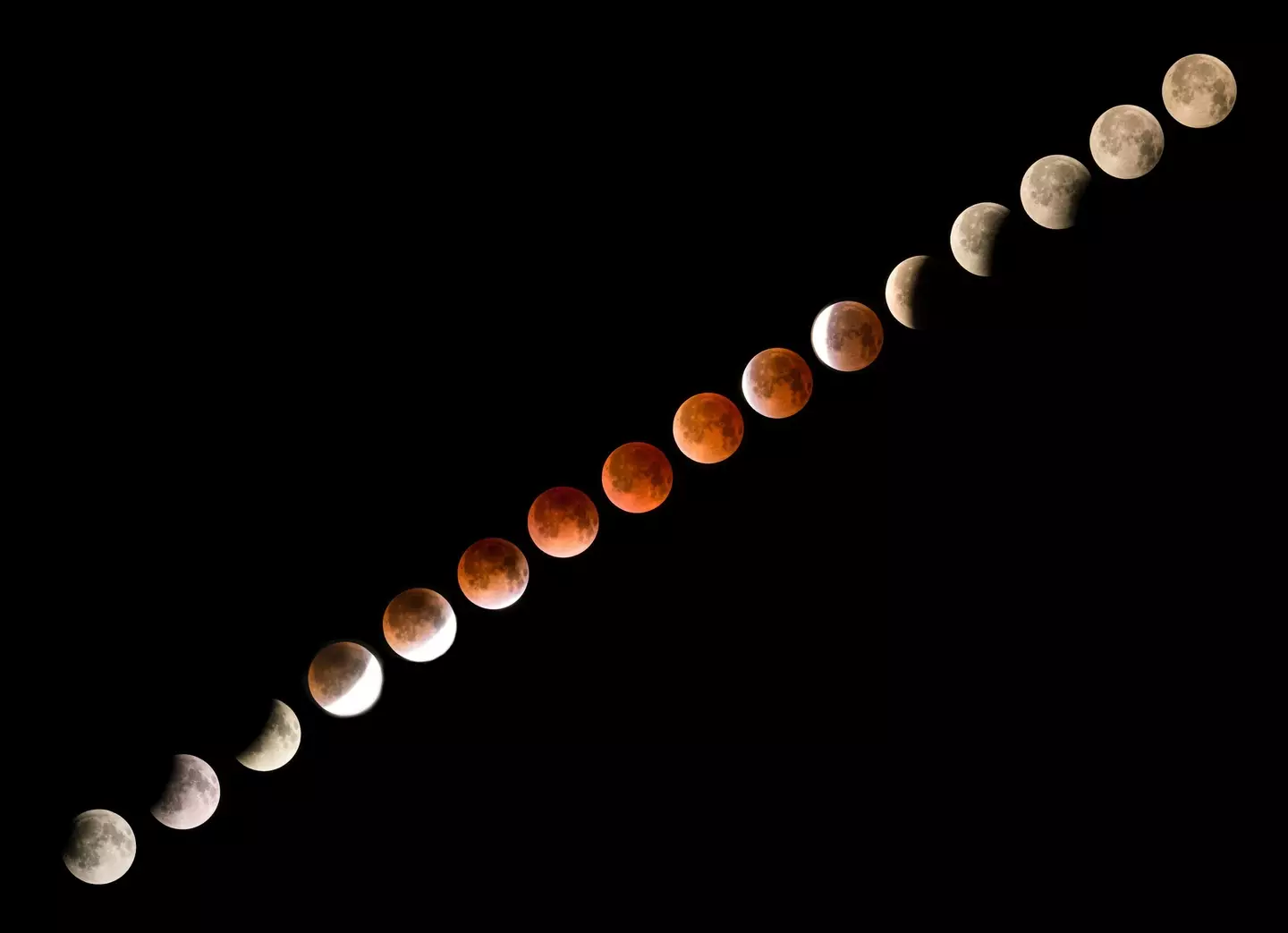 The moon will appear red during the total lunar eclipse.