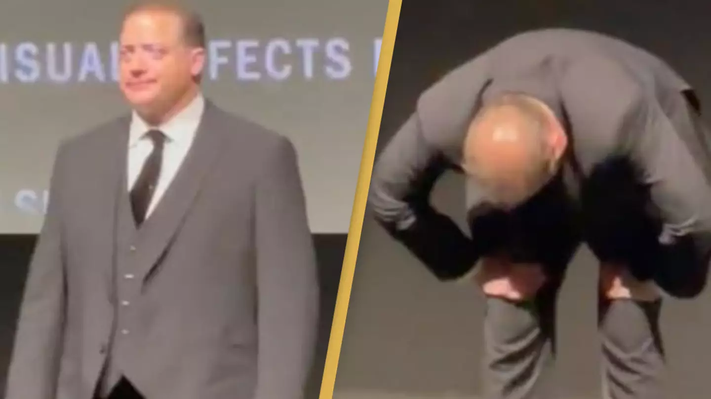 Brendan Fraser cries after The Whale receives second standing ovation