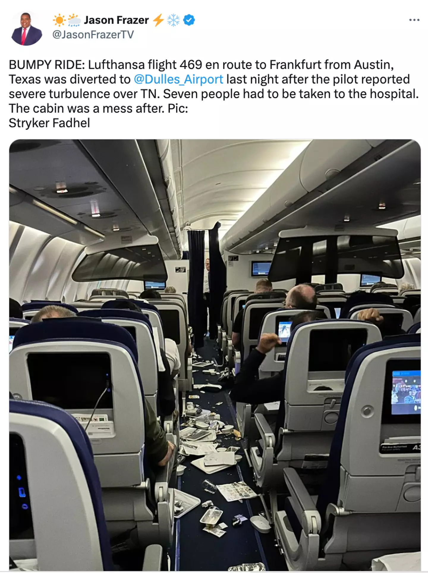 Items were left scattered across the aisle after the turbulence.