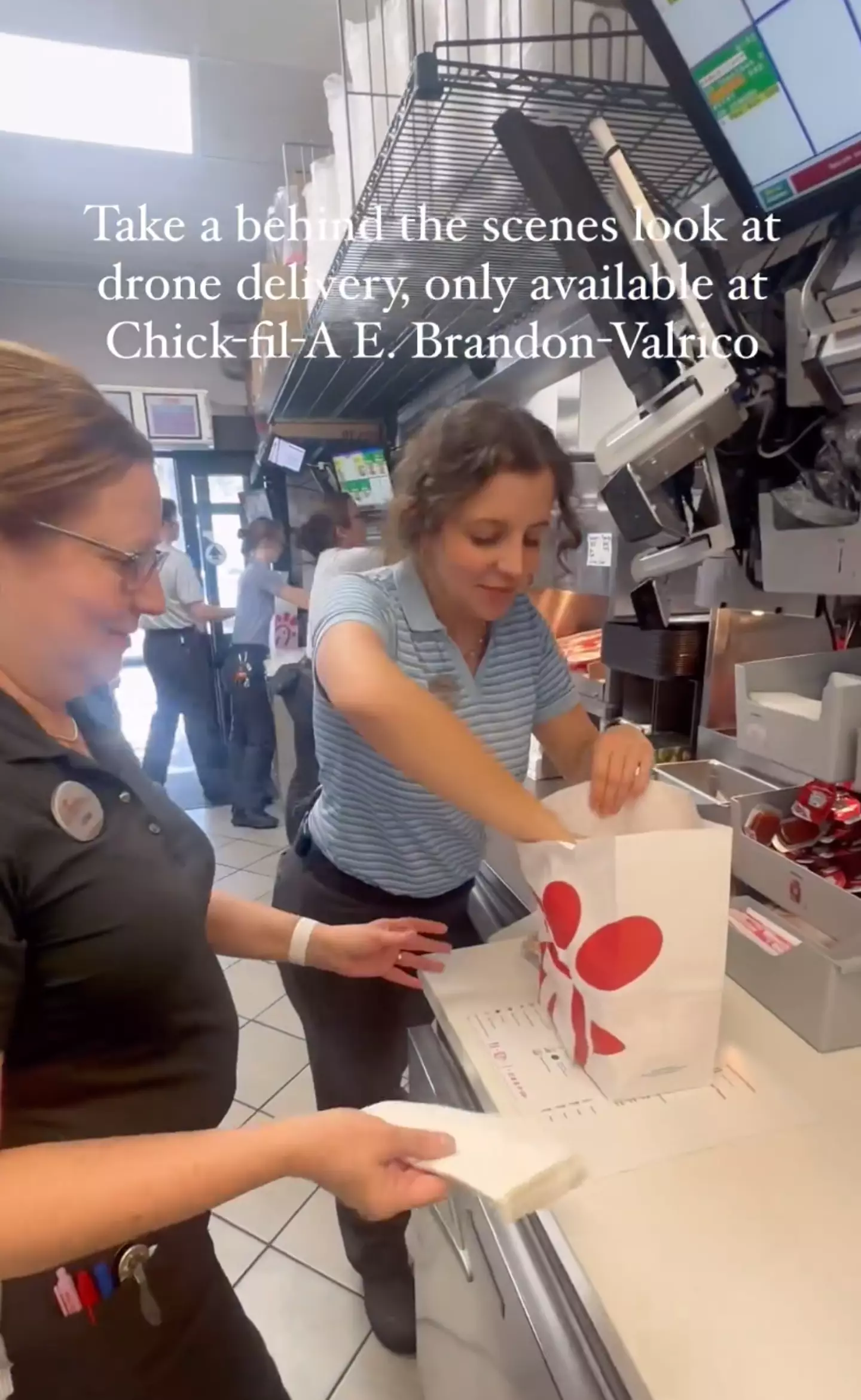Food at a Central Florida Chick-Fil-A location is packaged up before it is delivered to customers via drone.
