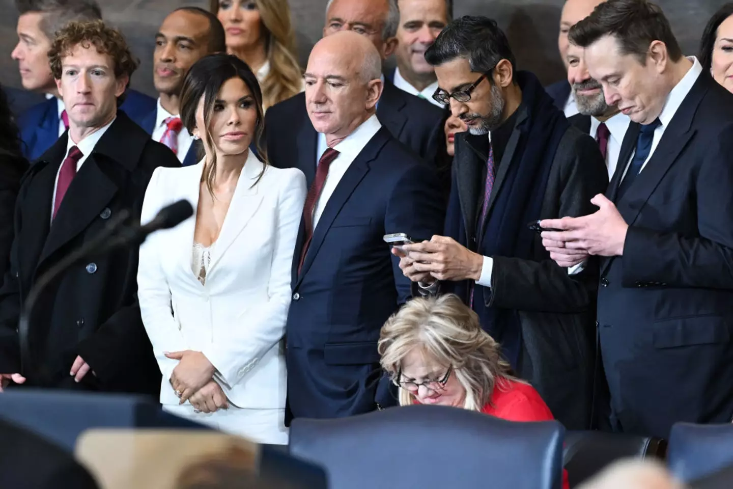 Billionaires Zuckerberg, Jeff Bezos, Sundar Pichai and Elon Musk shared a row at President Donald Trump's inauguration (Saul Loeb-Pool/Getty Images)
