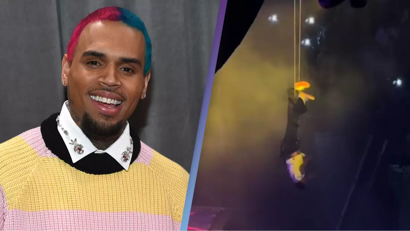 Chris Brown confronts concert staff after malfunction leaves him stuck in the air