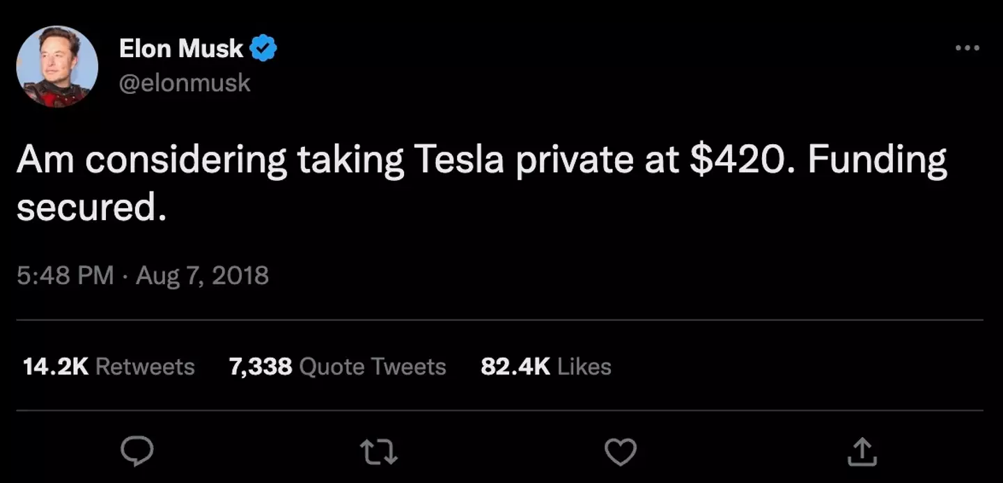 Elon Musk's 2018 tweet.