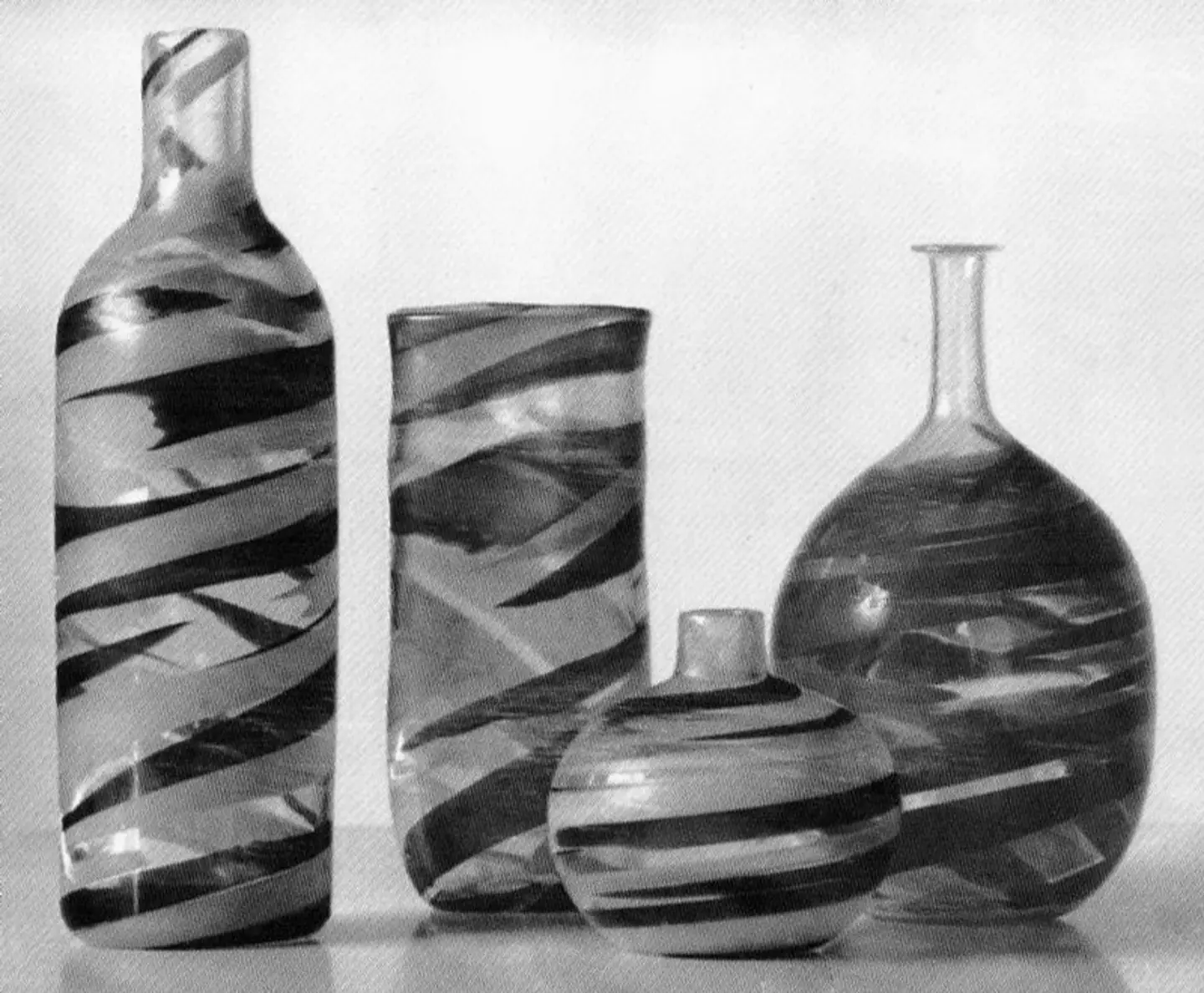 Vases and bottles from the Pennellate series, 1950s.