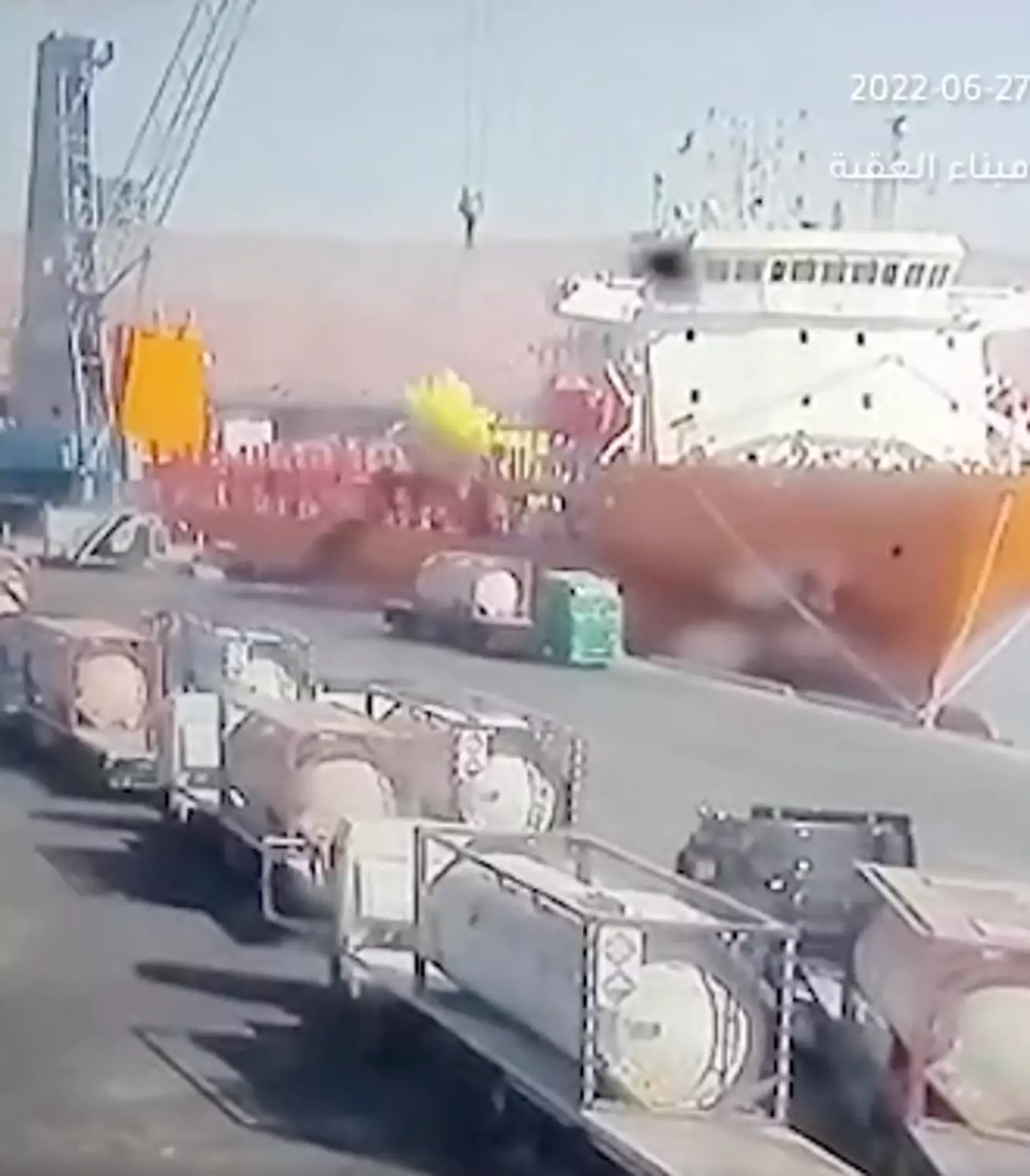 A container exploded, releasing a cloud of chlorine gas.
