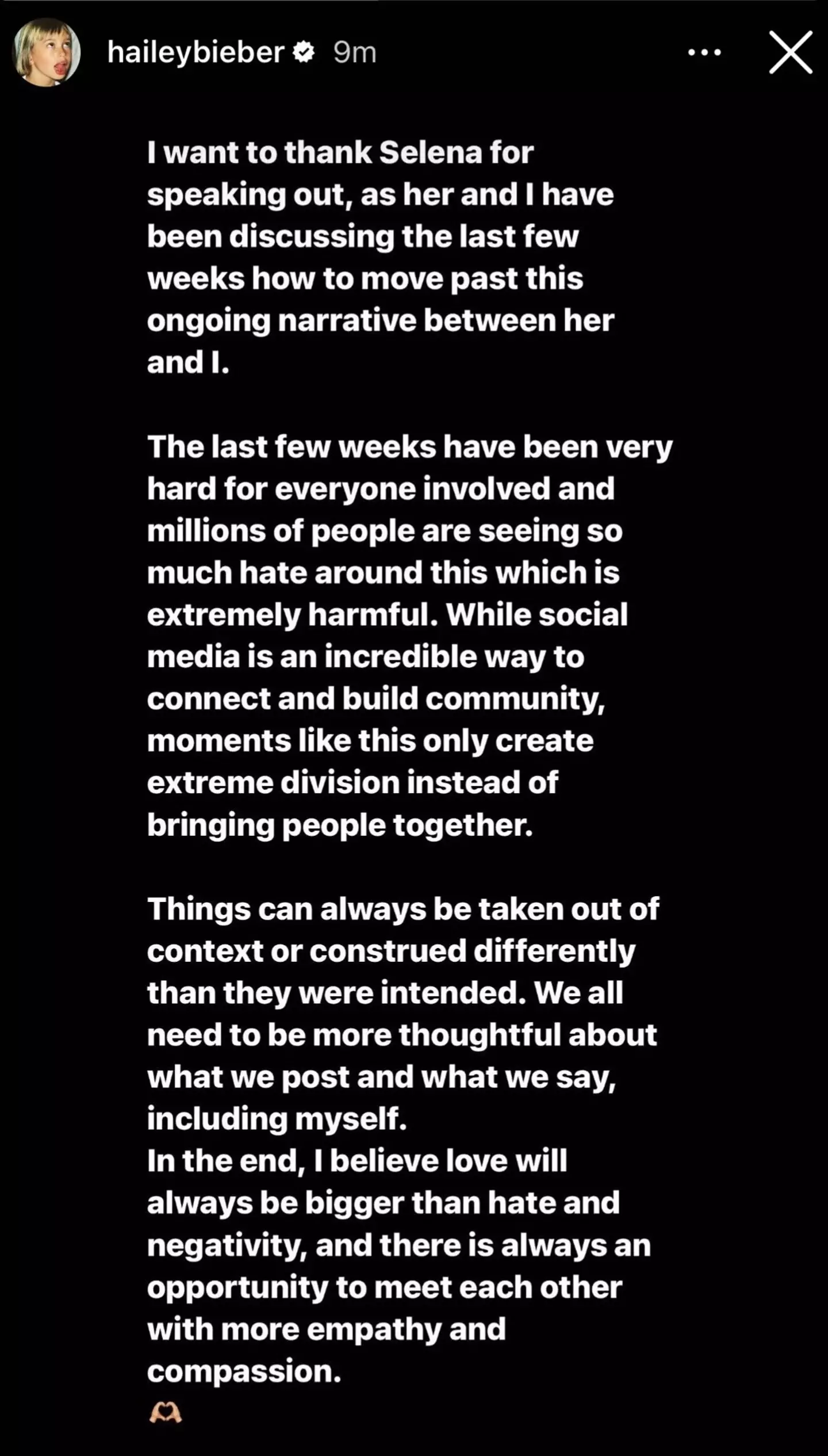 Hailey Bieber has shared her own statement on the matter.