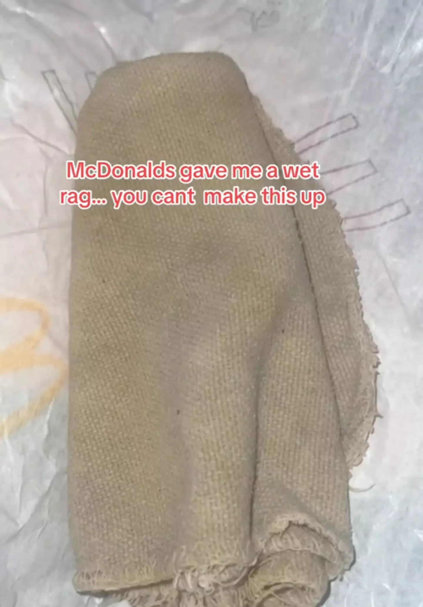 A TikToker claims they opened up their McDonald's order to find a wet rag.