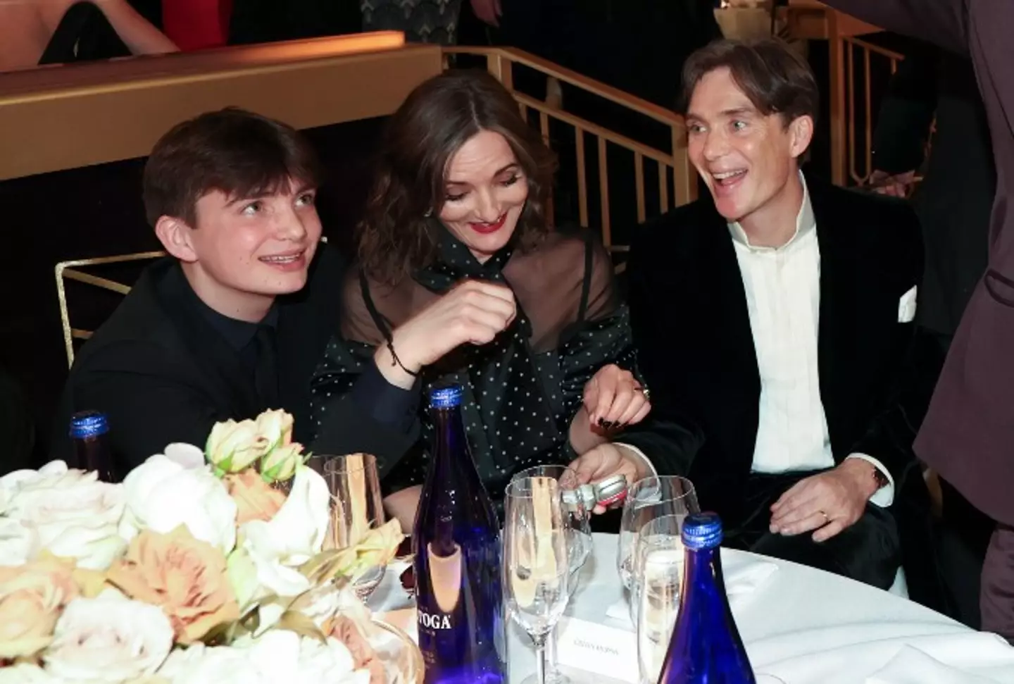 Aran Murphy pictured with his parents, Yvonne McGuinness and Cillian Murphy.