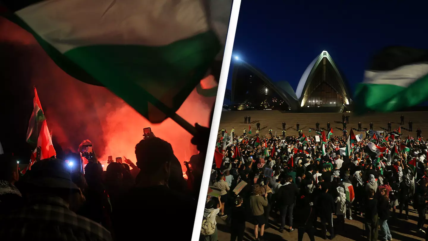 Pro-Palestinian protestors slammed for throwing flares on Sydney’s Opera House