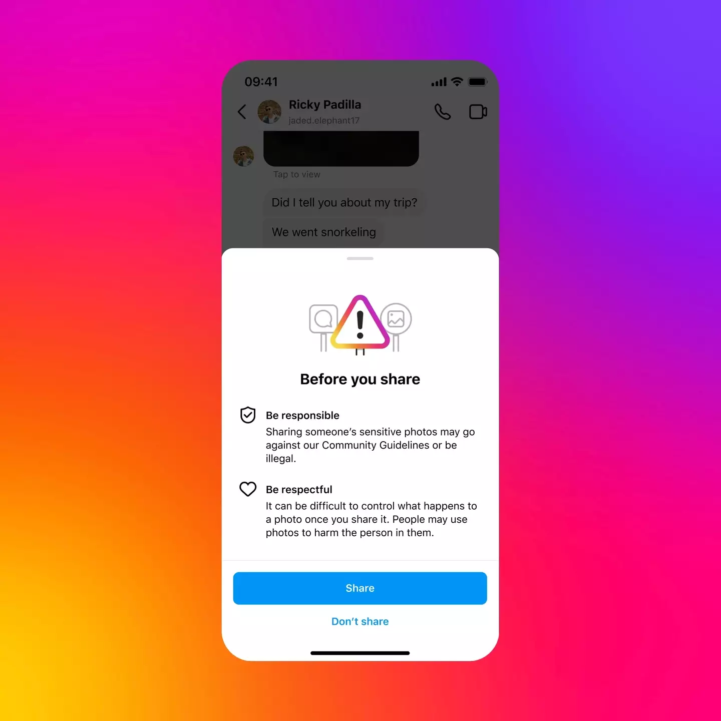 It will warn users about the consequences of sending nudes online. (Instagram) 