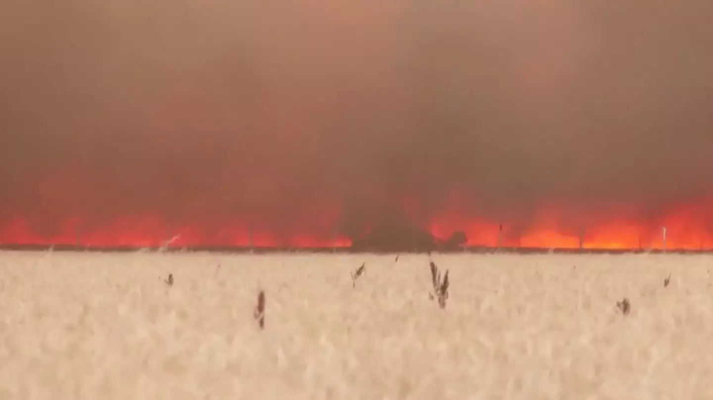 Terrifying footage has emerged of a man escaping a tractor in Spain after it’s engulfed by flames.