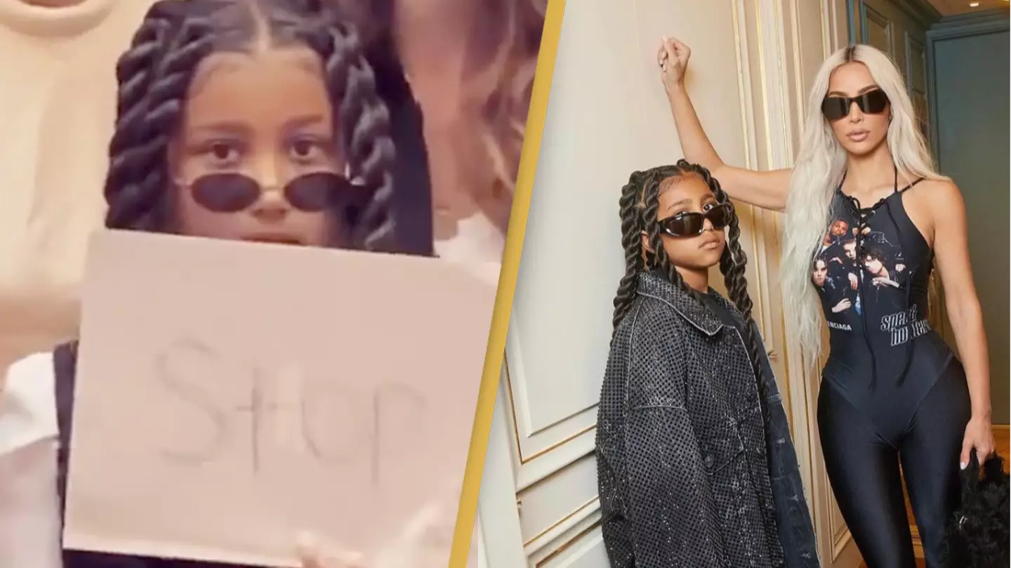 Kim Kardashian Explains Why Daughter North Held 'Stop' Sign At Fashion Show