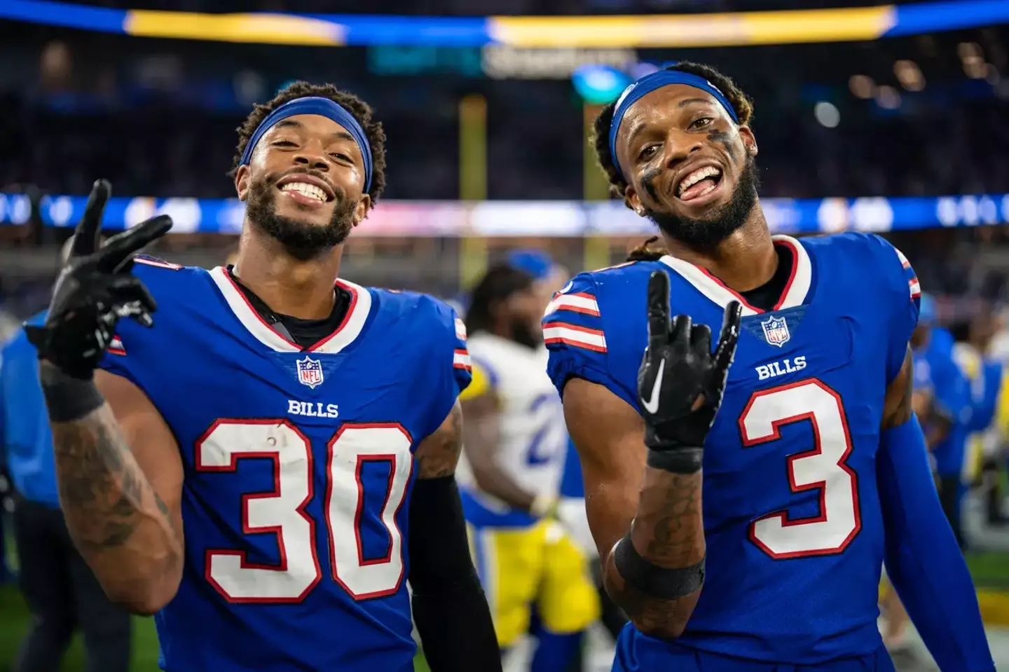 Damar Hamlin (right) suffered a cardiac arrest on the field of play.