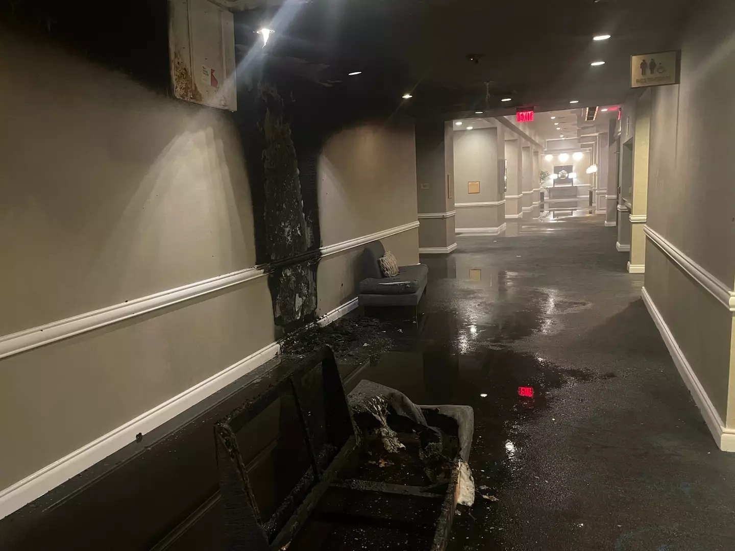 The blaze incinerated the couch and left a huge scorch up the wall where the fire had been raging.
