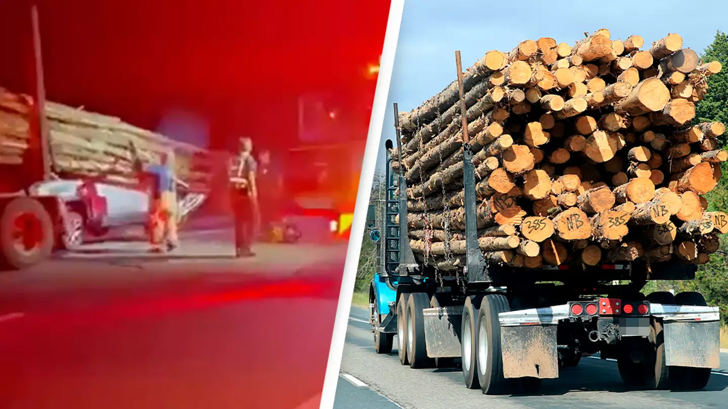 Woman dies after her car was involved in an accident with a truck carrying loads of logs