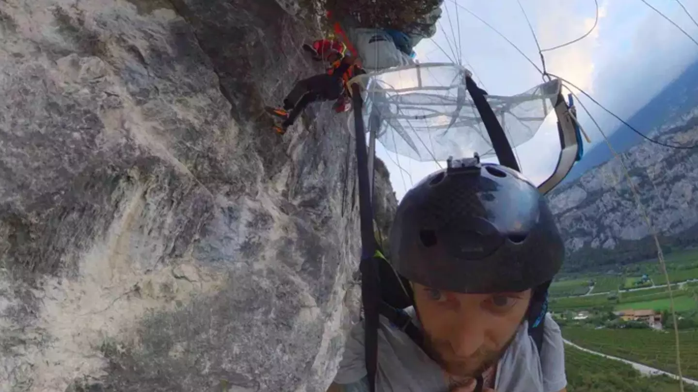 The base jumper was thankfully rescued by a mountain rescue team shortly after his fall.