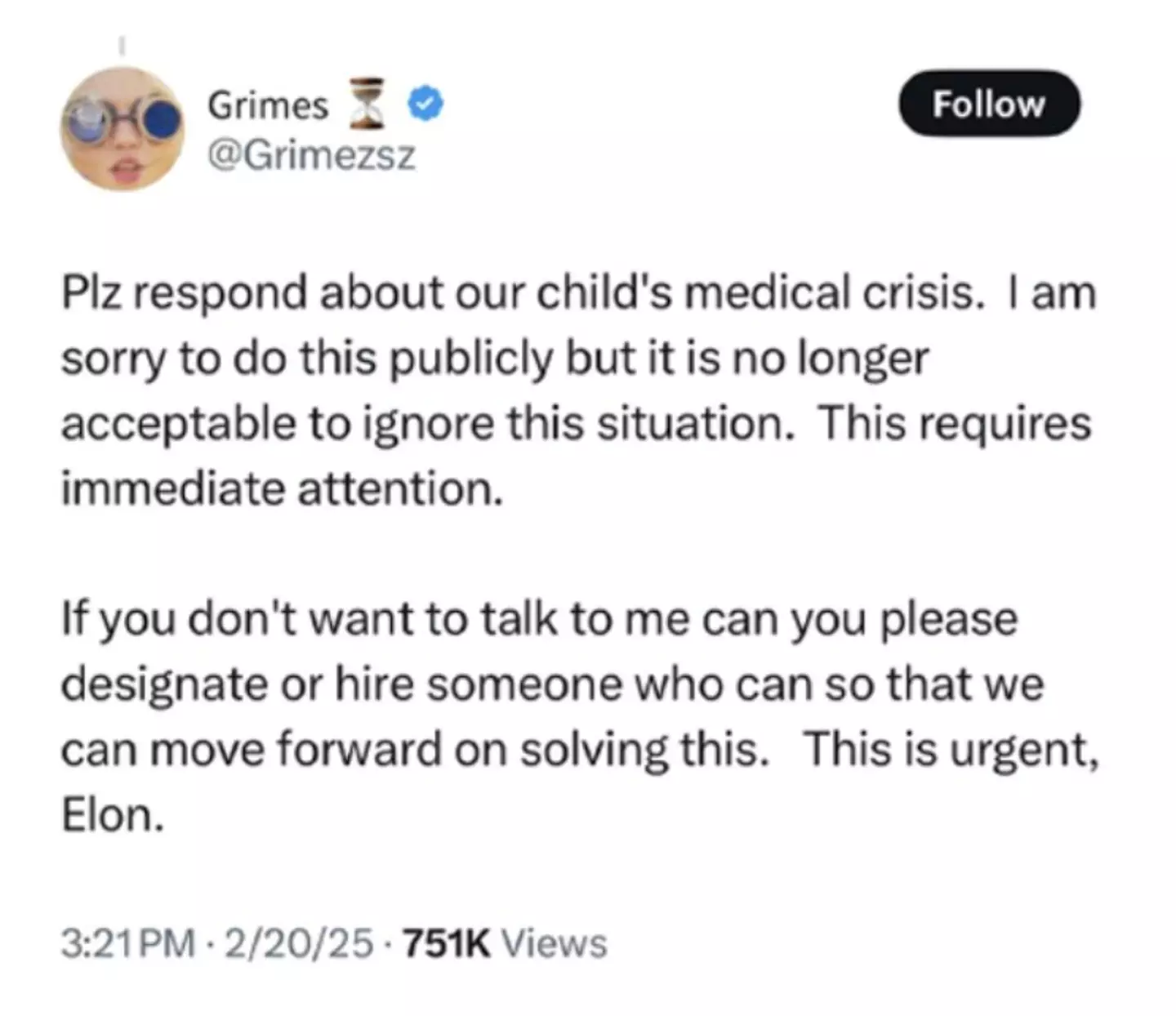 The singer also reached out to Musk on Twitter (Twitter/@Grimezsz)