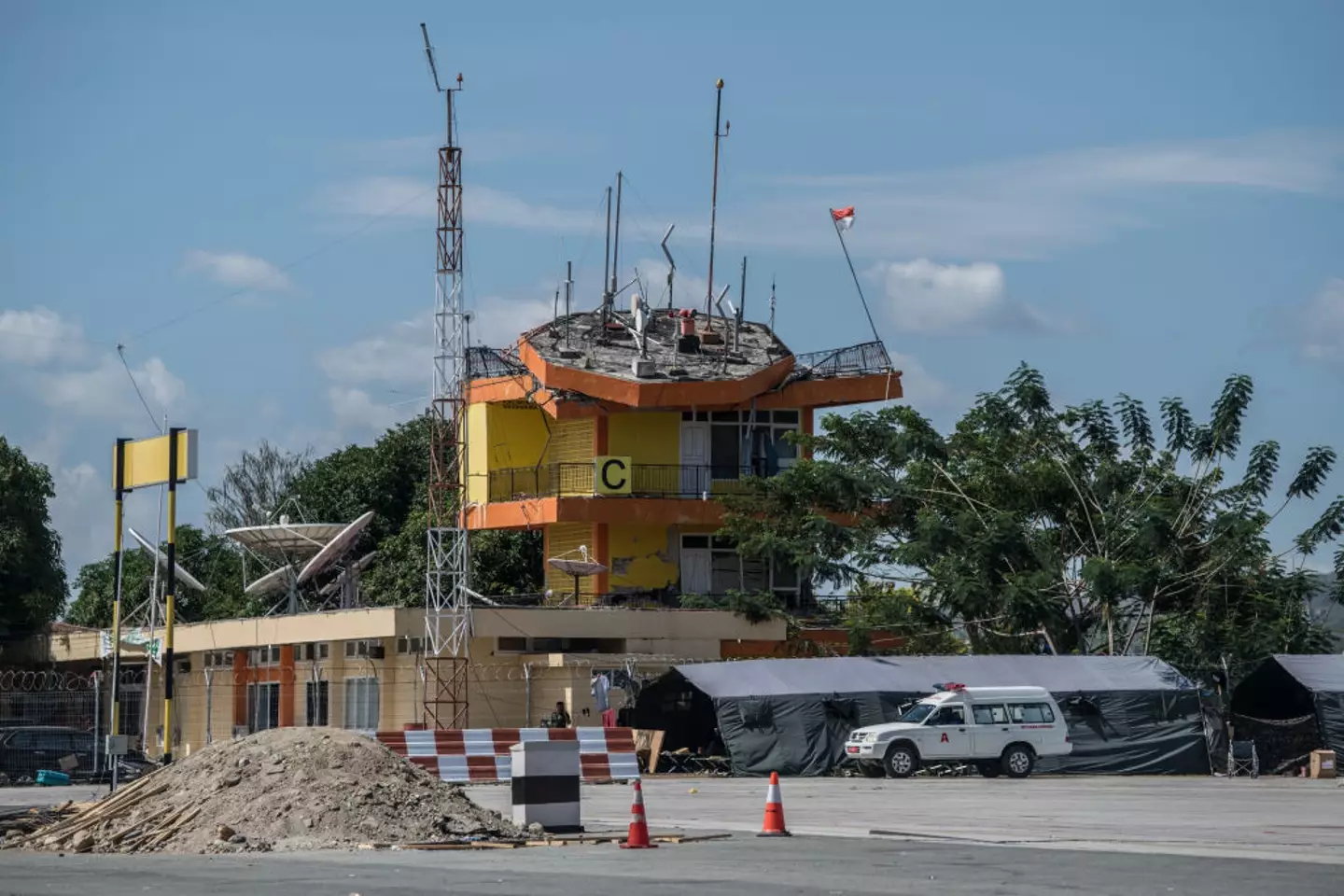 The control tower at Palu Airport lying in ruins after being struck by an earthquake in 2018 (Carl Court/Getty Images)