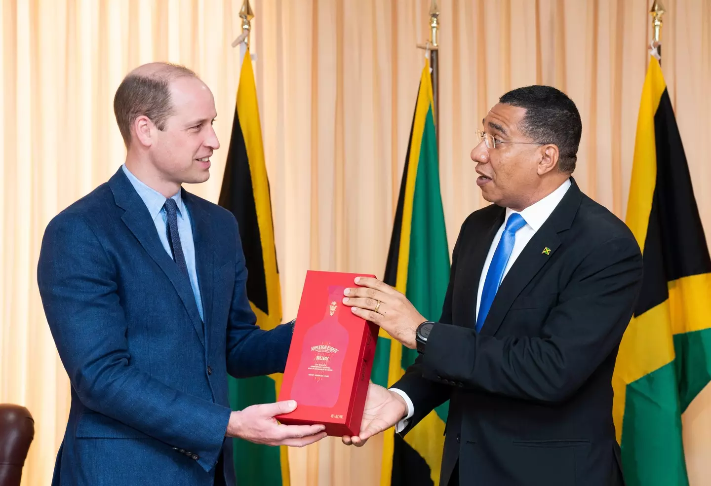 Prince William was gifted a bottle of rum during his meeting with Prime Minister Holness.